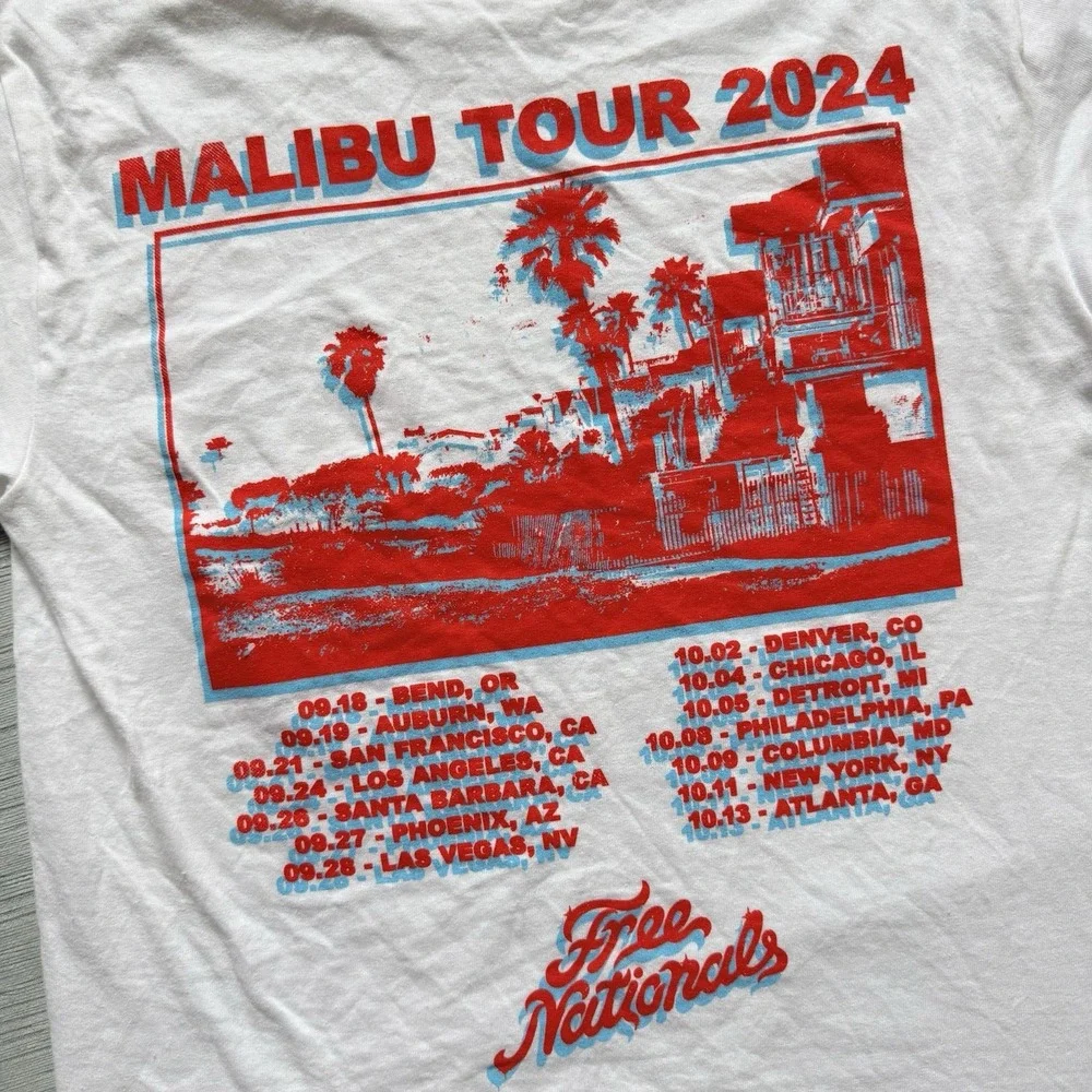 Free Nationals Malibu Tour 2024 Cotton T Shirt American Apparel 1301 White Small